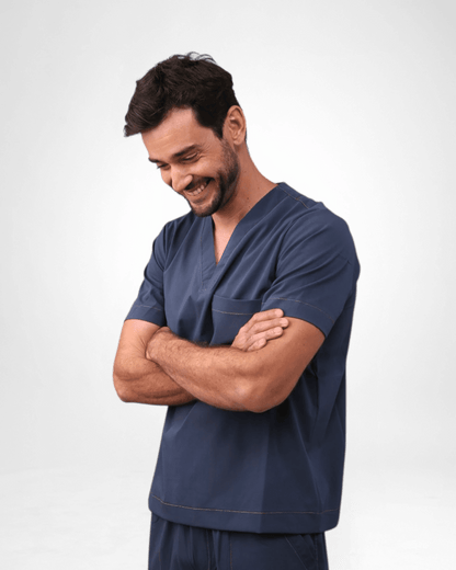 Scrub [M] Slim I Azul Denin + Caramelo - HOLI