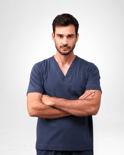 Scrub [M] Slim I Azul Denin + Caramelo - HOLI